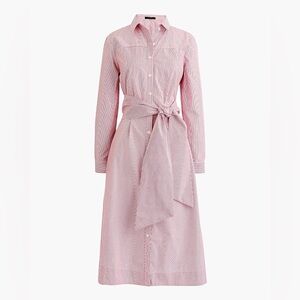 J Crew pink pinstriped shirt dress.